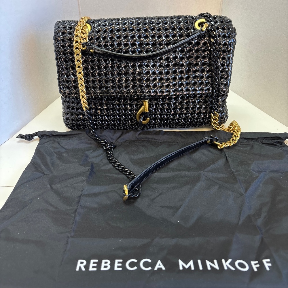 Rebecca Minkoff Black Woven Leather Crossbody Shoulder Bag